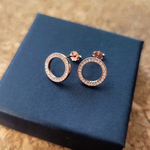 Sterling Silver Rose Gold Circle Stud Earrings