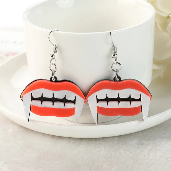 Vampire Teeth Earrings- Orange