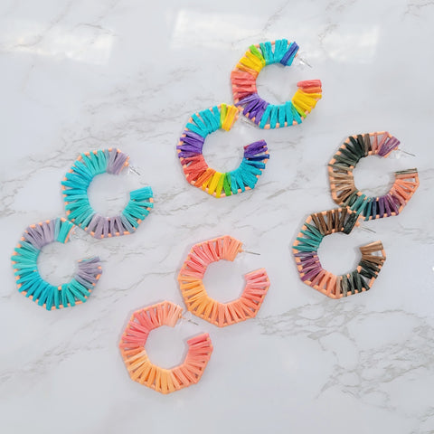 Raffia Geometric Open Hoops