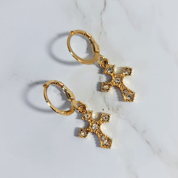 Cross Charm Hoop Earrings