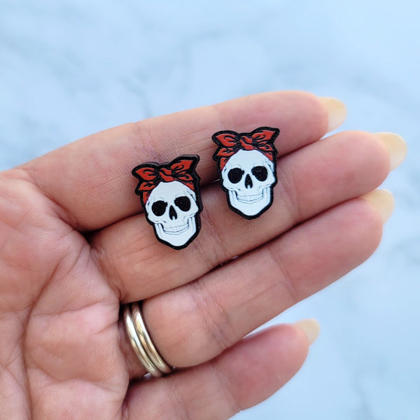 Bandana Skull Stud Earrings