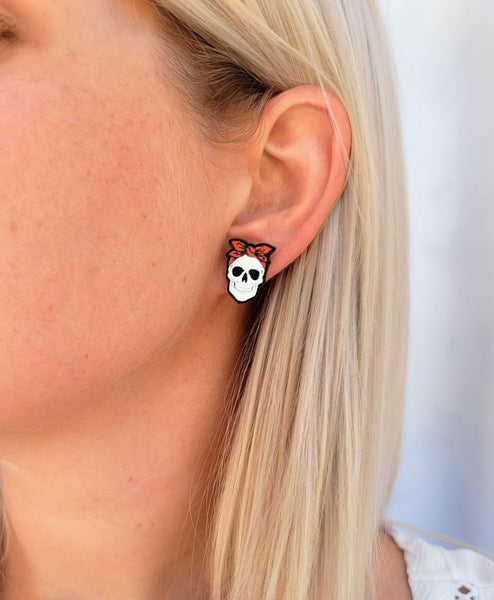 Bandana Skull Stud Earrings