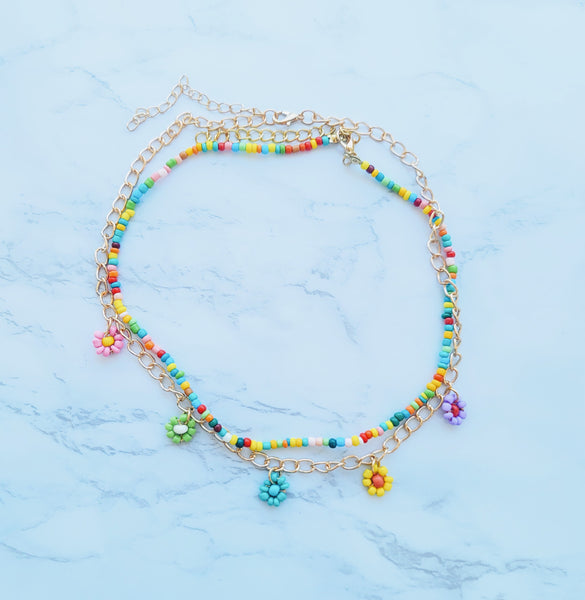 Beaded Flower Necklace Set