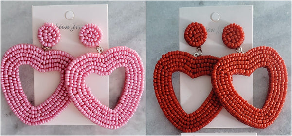 Beaded Heart Earrings- 2 Colors