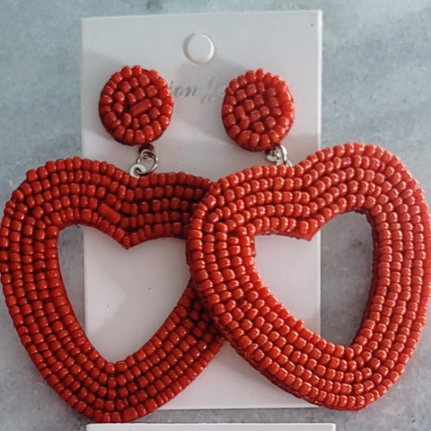 Beaded Heart Earrings- 2 Colors