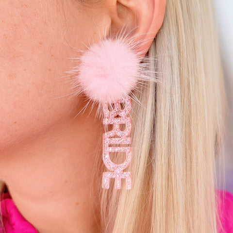 Bride Pom Earrings- Light Pink