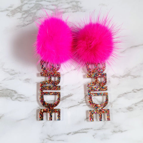 Bride Pom Earrings- Pink/Multi