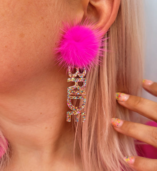 Bride Pom Earrings- Pink/Multi