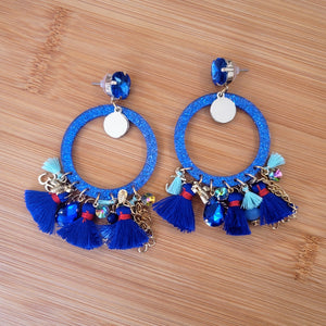 Circle Tassel Earrings- Blue