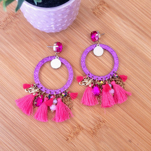 Circle Tassel Earrings- Pink