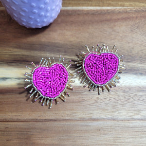 Heart Burst Stud Earrings- Fuchsia