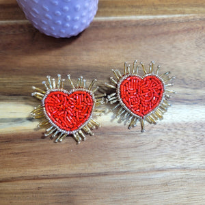 Heart Burst Stud Earrings- Red