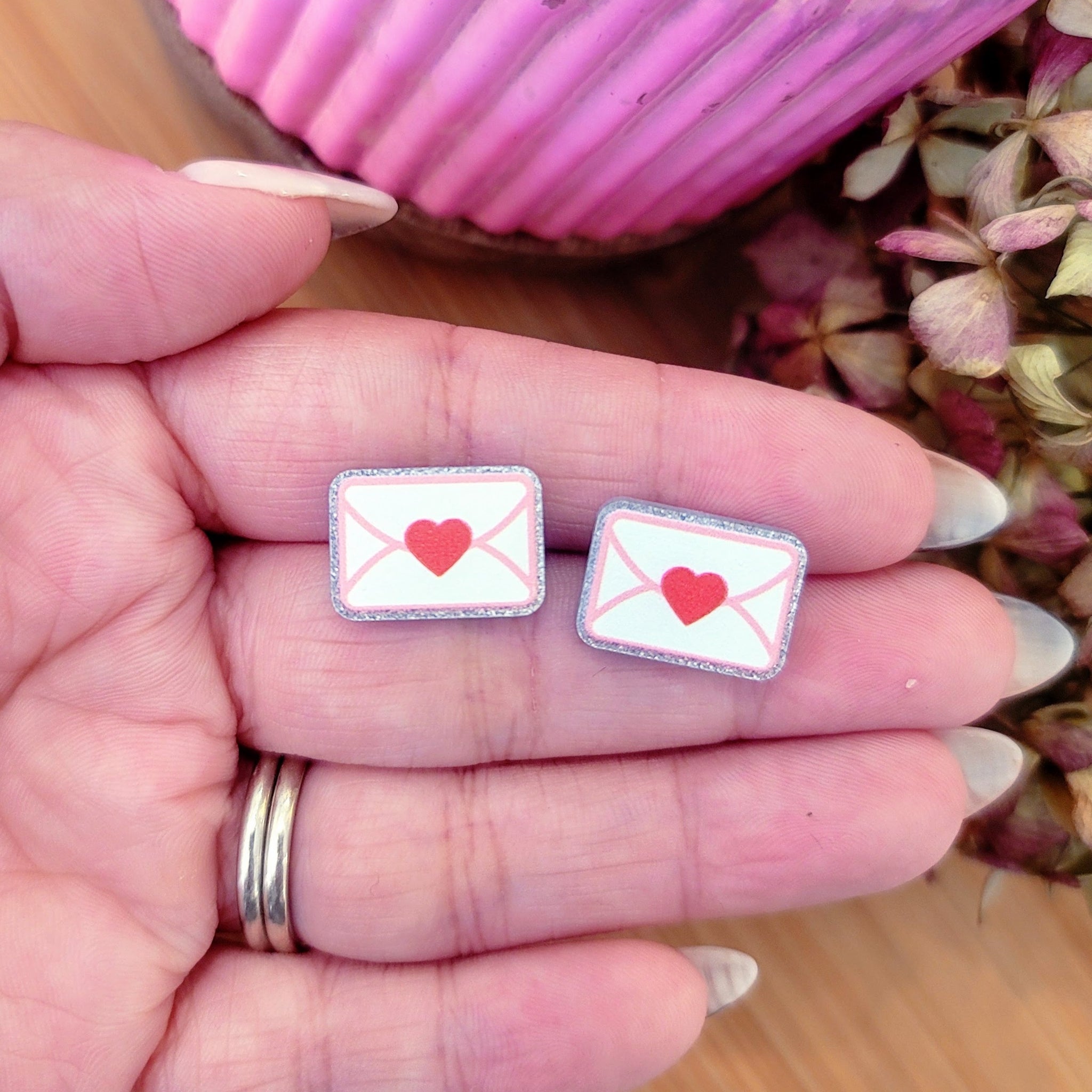 Heart Envelope Stud Earrings