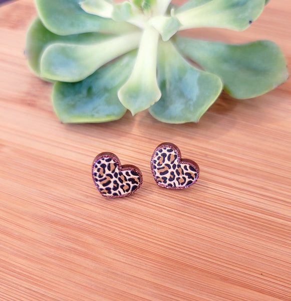 Leopard Heart Stud Earrings