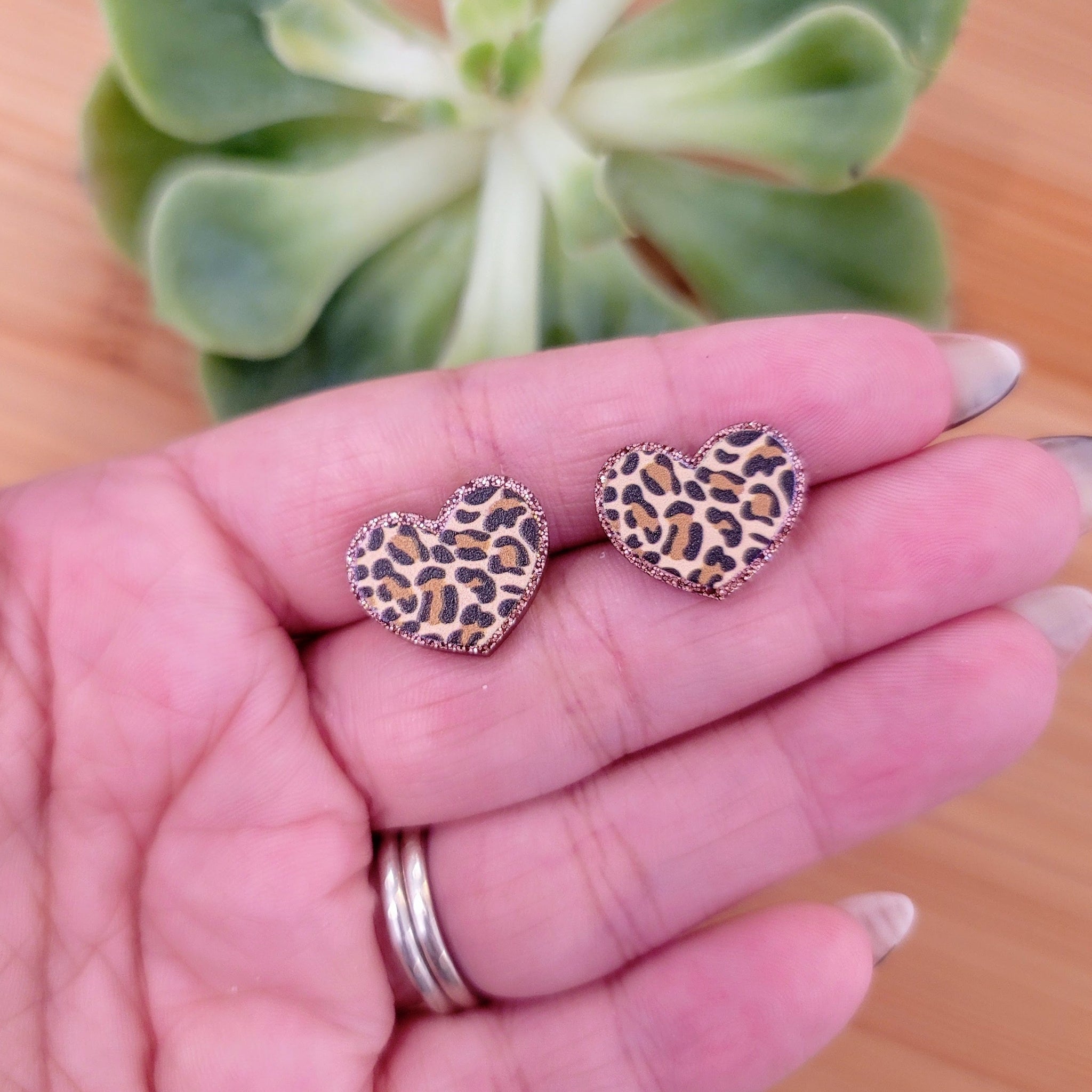 Leopard Heart Stud Earrings