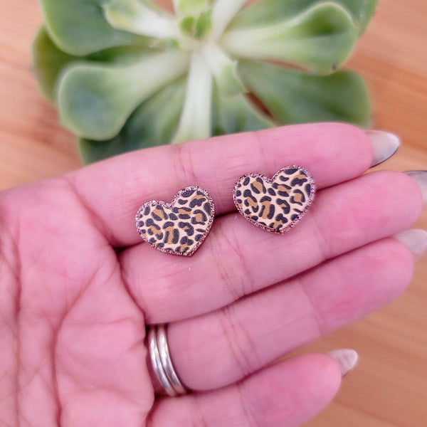 Leopard Heart Stud Earrings