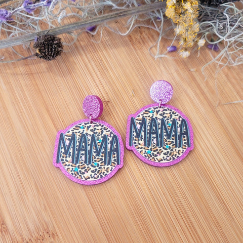 Leopard Mama Earrings- Hot Pink