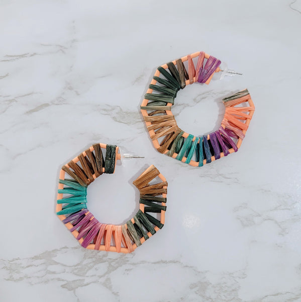 Raffia Geometric Open Hoops