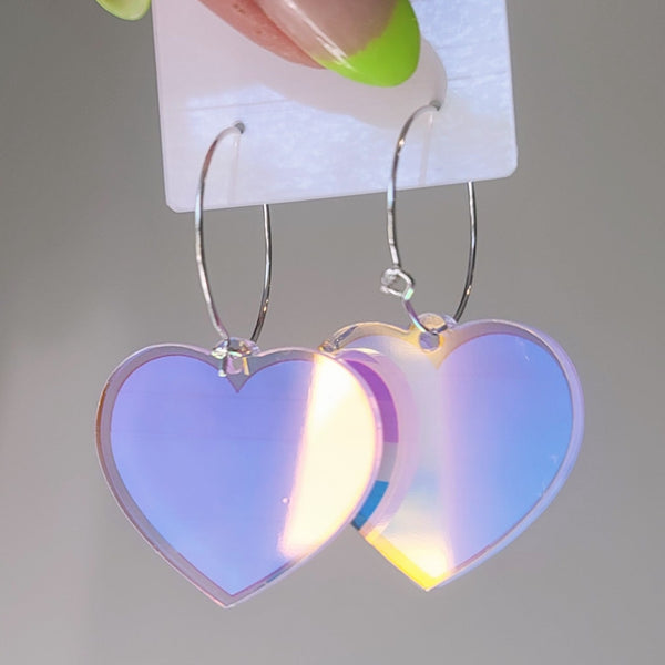 Iridescent Rainbow Heart Hoops