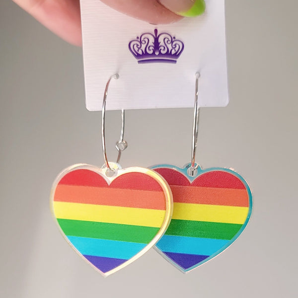 Iridescent Rainbow Heart Hoops