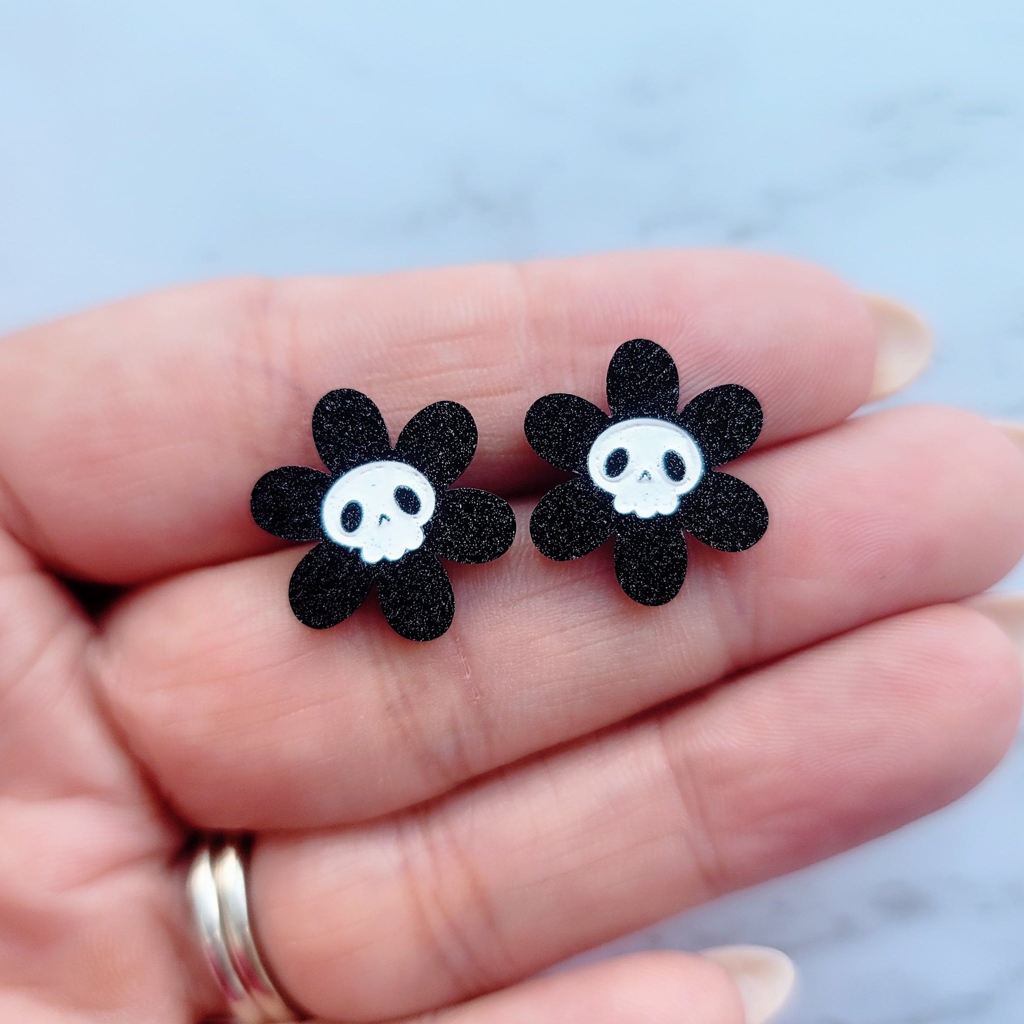 Flower Skull Stud Earrings