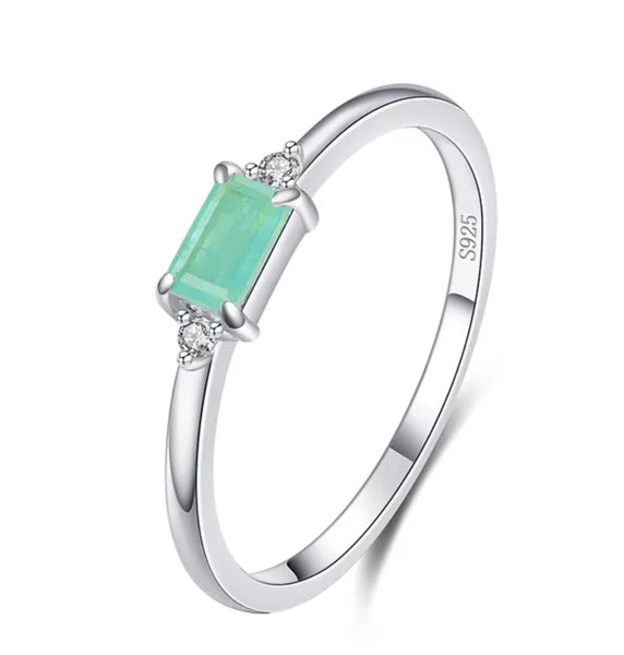 Sterling Silver Green Stone CZ Ring