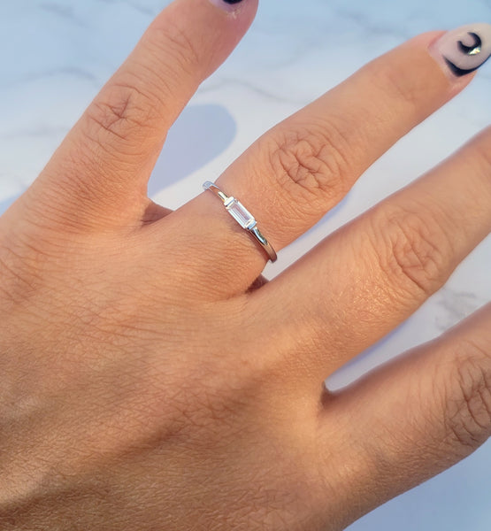 Sterling Silver Simple Baguette CZ Ring