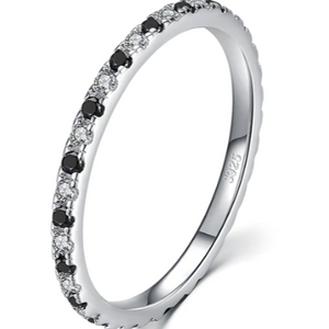 Sterling Silver Black and Clear CZ Ring