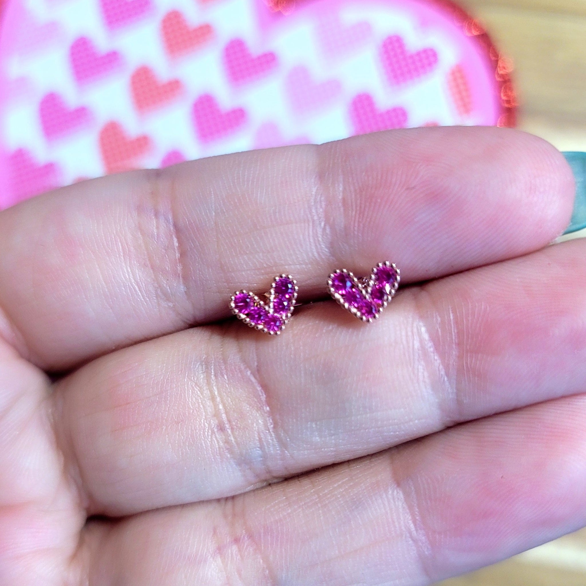 Sterling Silver Rose Gold Rhinestone Heart Studs