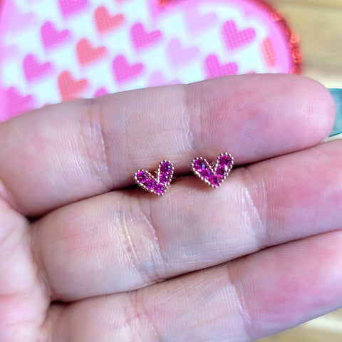 Sterling Silver Rose Gold Rhinestone Heart Studs