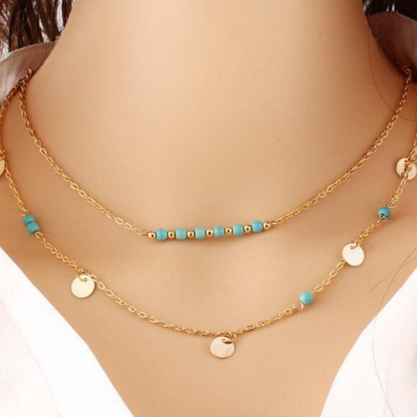 Turquoise Bead Layered Necklace