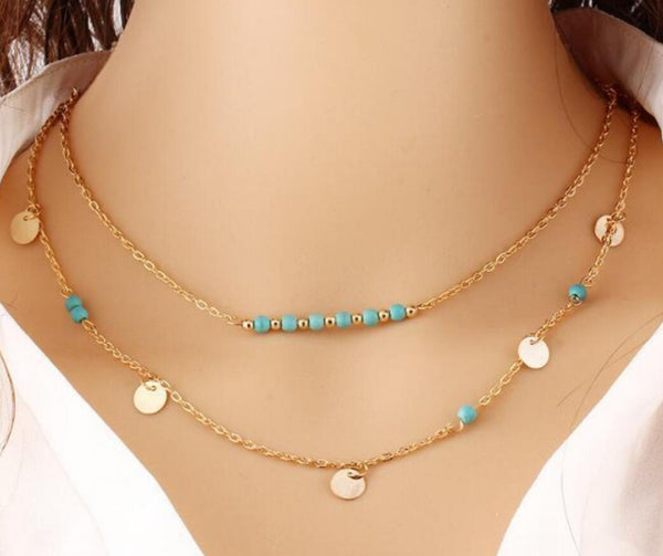 Turquoise Bead Layered Necklace