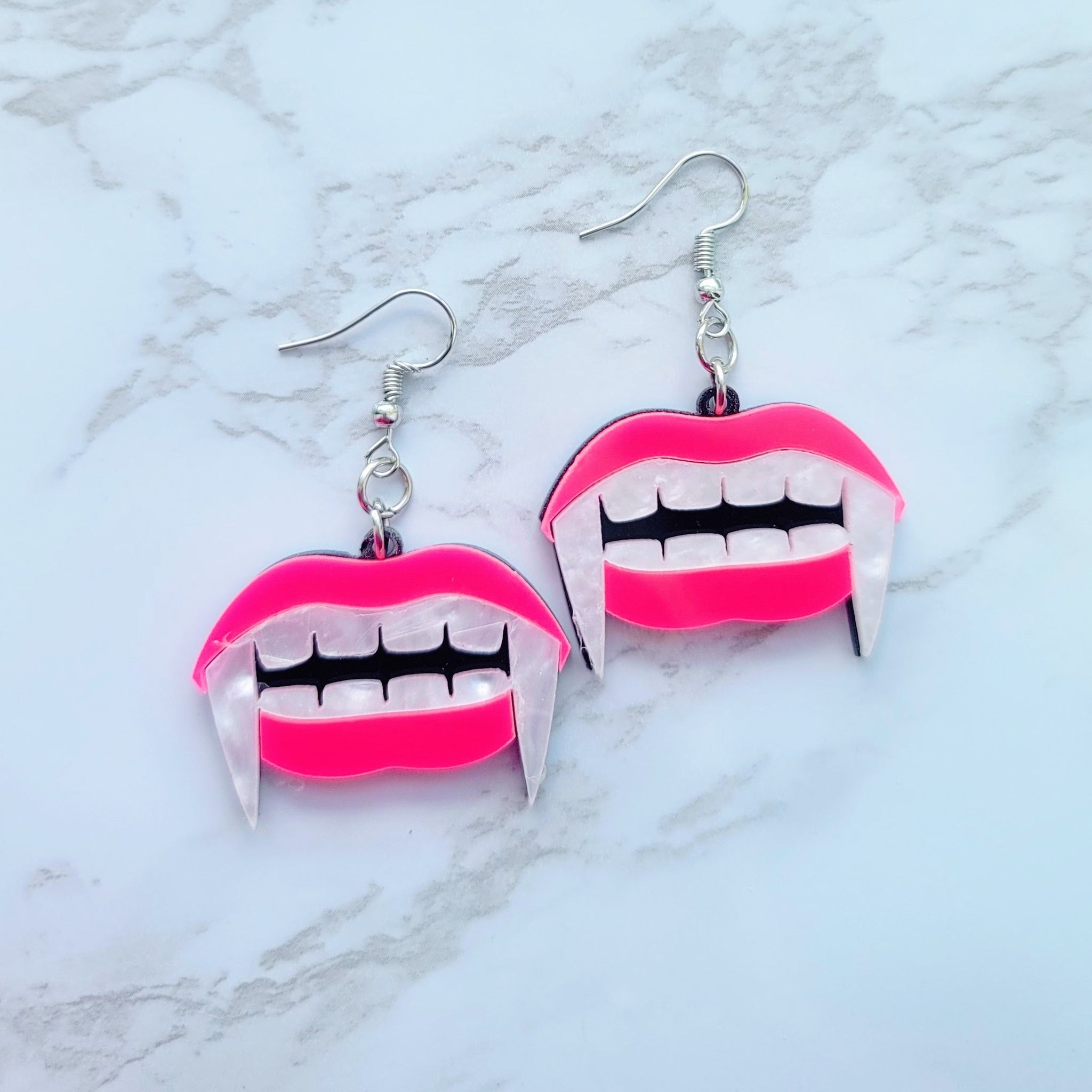 Vampire Teeth Earrings- Pink